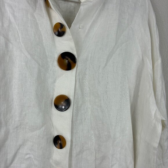 Zara Woman 100% Linen Nehru Collar Tunic Size XL Coastal Cottagecore - Picture 3 of 6